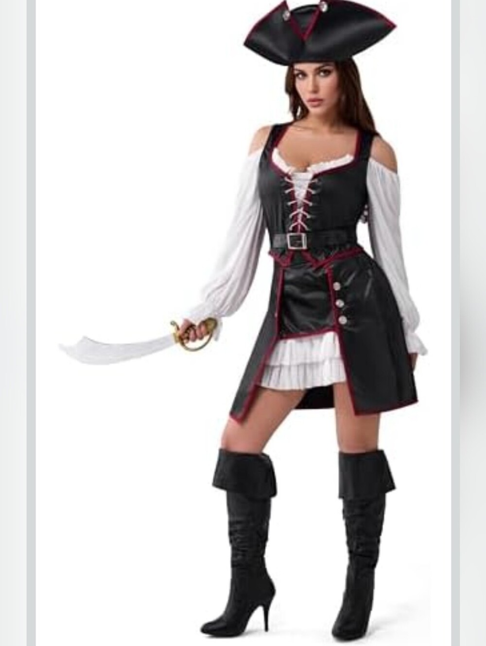 Pirate Costume for Women, Renaissance Pirate Outfit with Hat and Belt Small